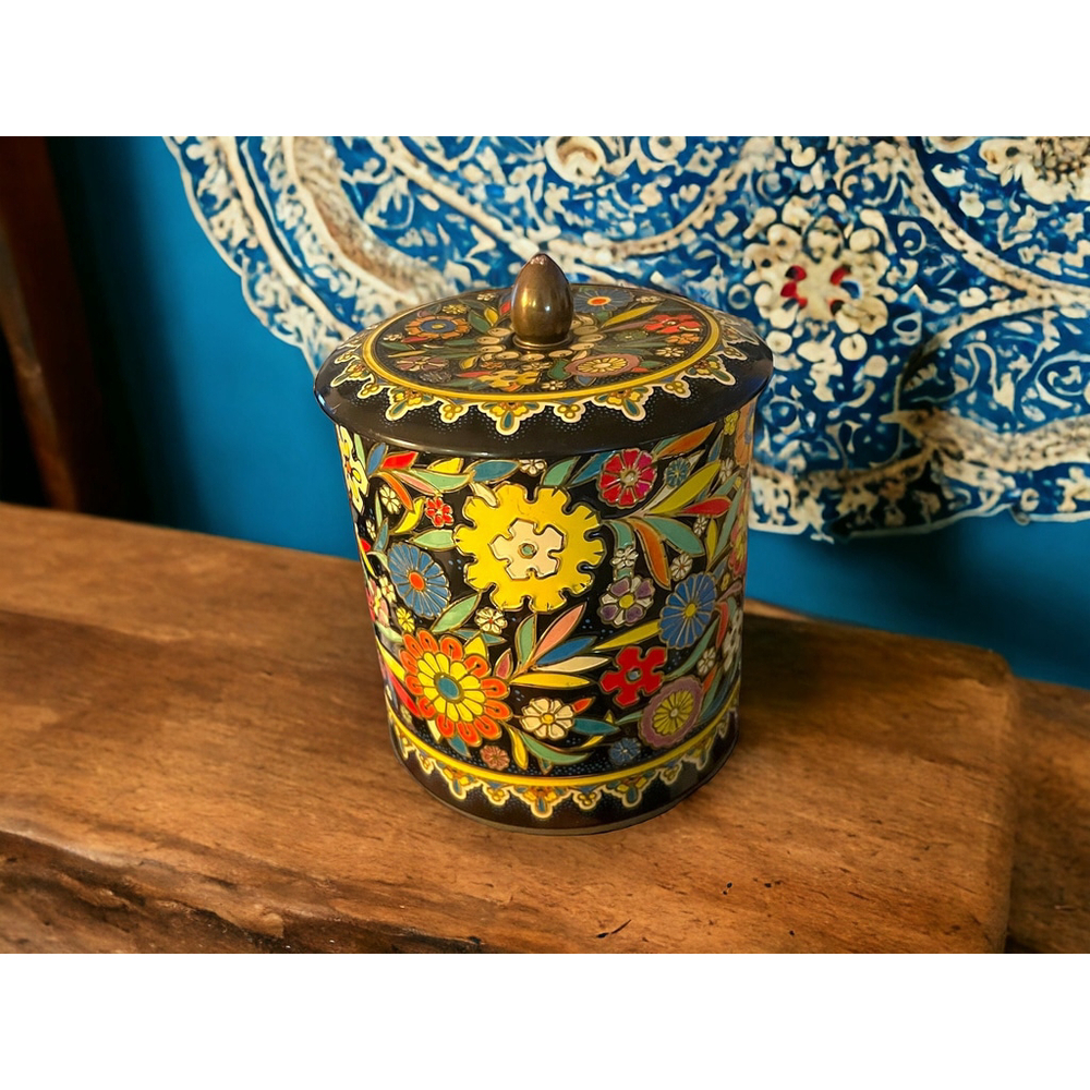 MCM Daher Vintage Stamped Floral Enamel Lidded Canister Midcentury Modern Decor - Picture 6 of 10